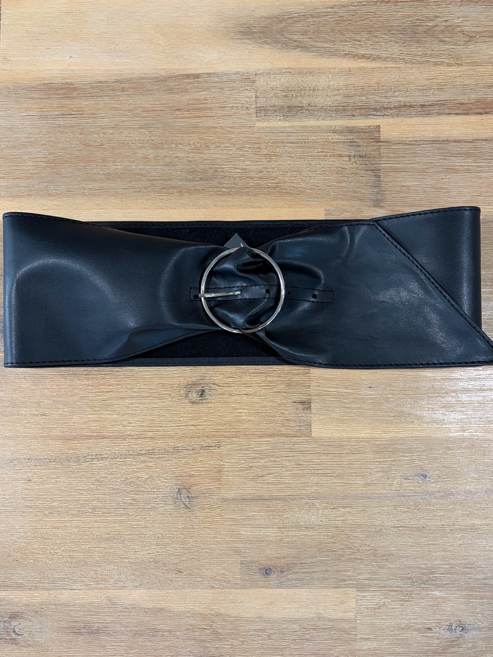 Wide Black Faux Leather Waist Belt with Round Buckle